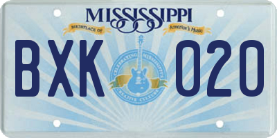 MS license plate BXK020