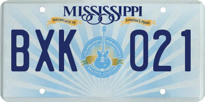 MS license plate BXK021