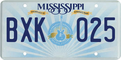 MS license plate BXK025