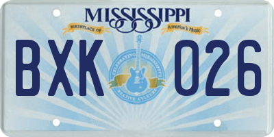 MS license plate BXK026