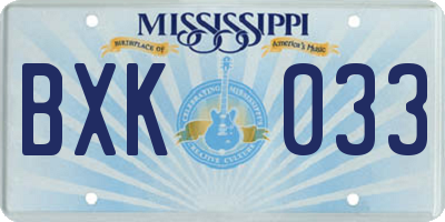 MS license plate BXK033