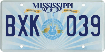 MS license plate BXK039
