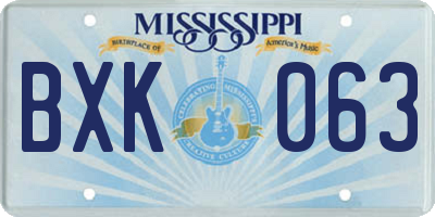 MS license plate BXK063