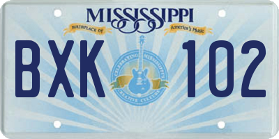 MS license plate BXK102