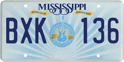 MS license plate BXK136