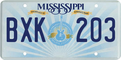 MS license plate BXK203
