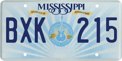 MS license plate BXK215