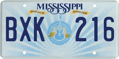 MS license plate BXK216