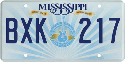 MS license plate BXK217