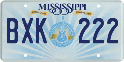 MS license plate BXK222