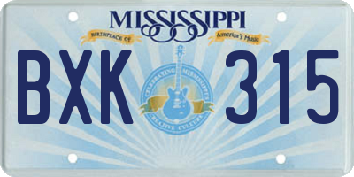 MS license plate BXK315