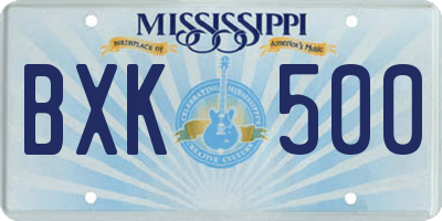 MS license plate BXK500