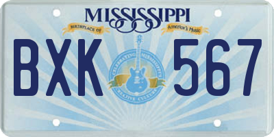 MS license plate BXK567