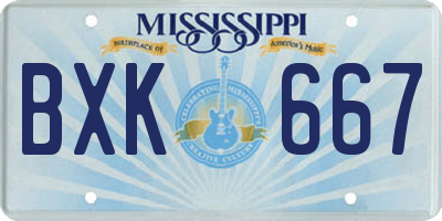 MS license plate BXK667