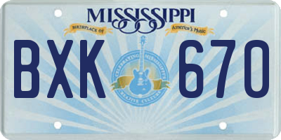 MS license plate BXK670