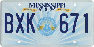 MS license plate BXK671