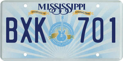 MS license plate BXK701