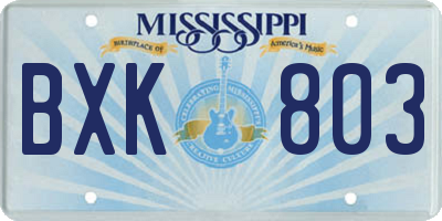 MS license plate BXK803