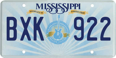 MS license plate BXK922