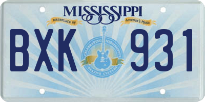 MS license plate BXK931