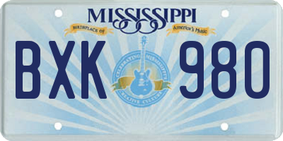 MS license plate BXK980