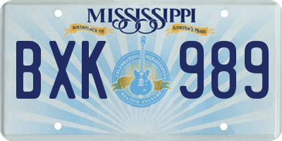 MS license plate BXK989