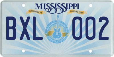 MS license plate BXL002