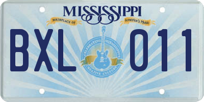 MS license plate BXL011