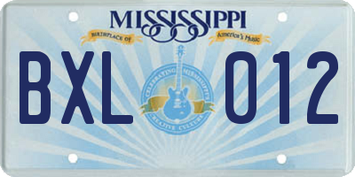 MS license plate BXL012
