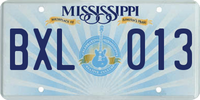 MS license plate BXL013