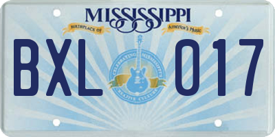 MS license plate BXL017