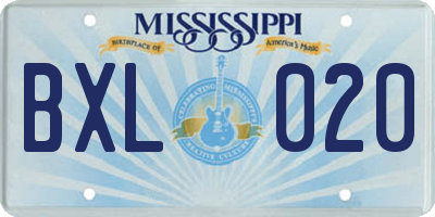MS license plate BXL020