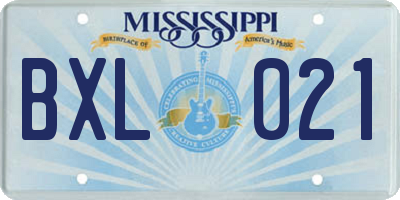 MS license plate BXL021