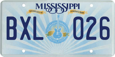 MS license plate BXL026
