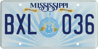 MS license plate BXL036