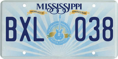 MS license plate BXL038