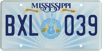 MS license plate BXL039