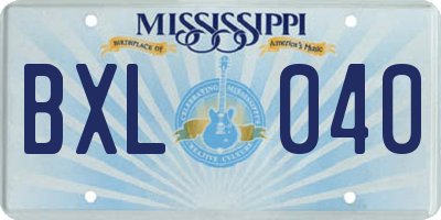 MS license plate BXL040