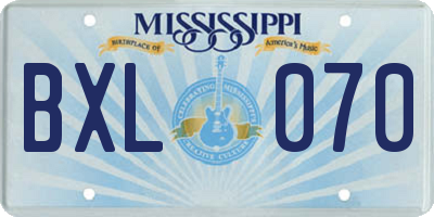 MS license plate BXL070
