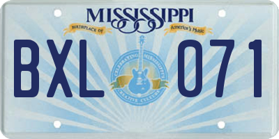 MS license plate BXL071