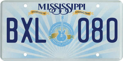 MS license plate BXL080