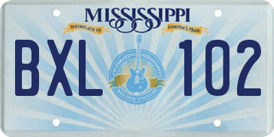 MS license plate BXL102