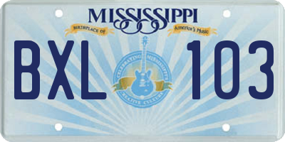MS license plate BXL103