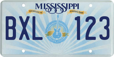MS license plate BXL123