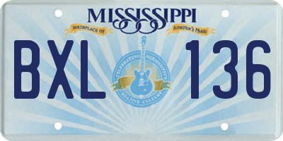 MS license plate BXL136