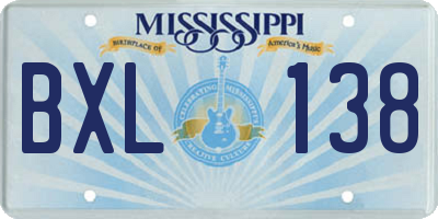 MS license plate BXL138