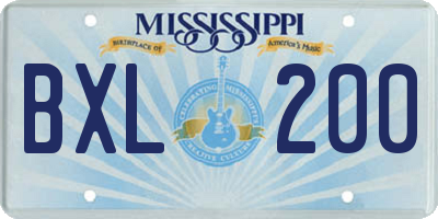 MS license plate BXL200