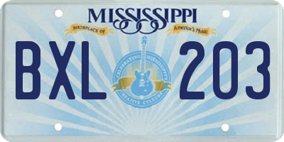 MS license plate BXL203