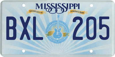 MS license plate BXL205