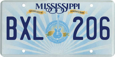 MS license plate BXL206